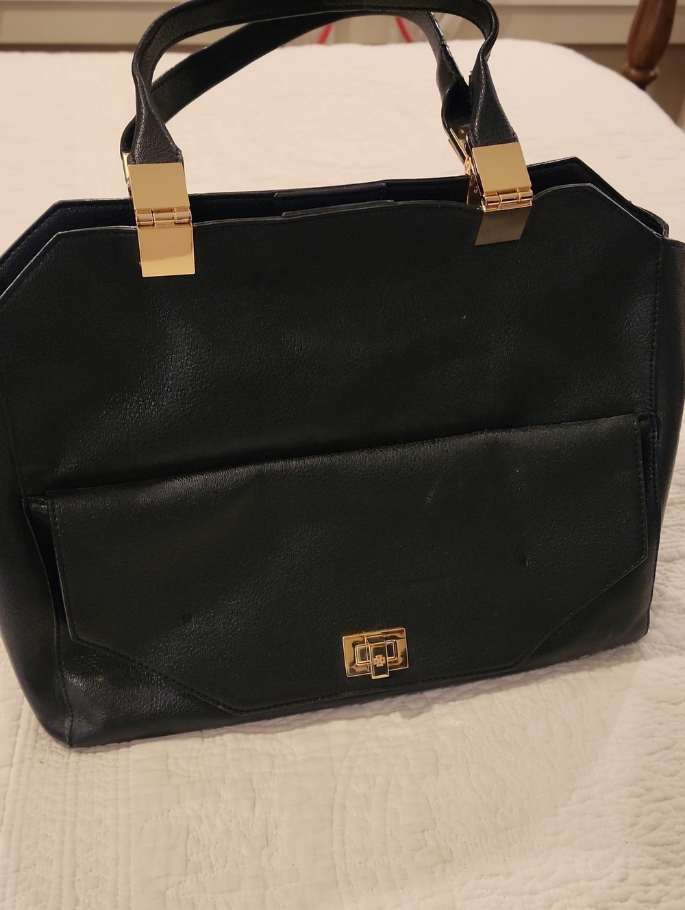 Ann Taylor Black Satchel with Gold Hardware